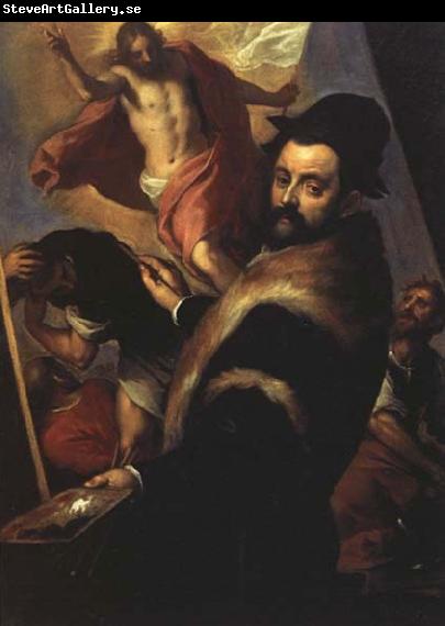 PALMA GIOVANE Self-Portrait Painting the Resurrection of Christ